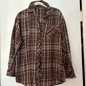 Brown Plaid Button-Up Shirt